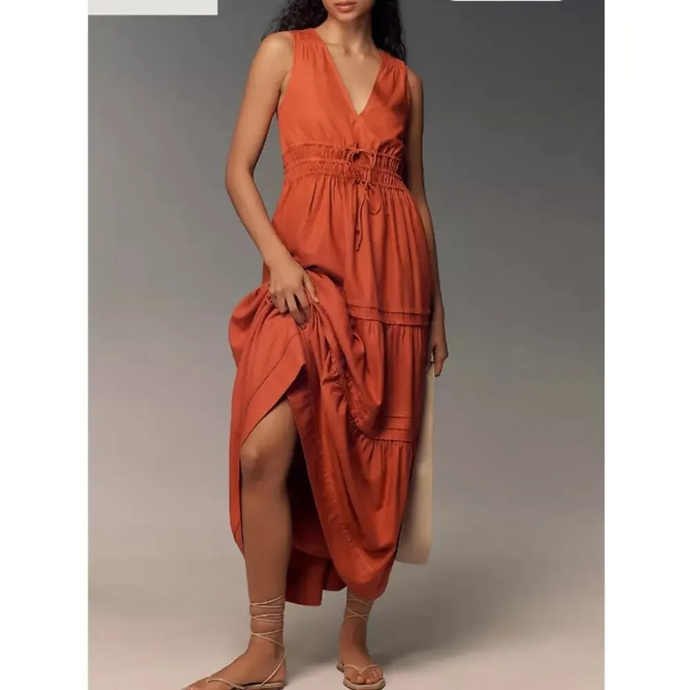Anthropologie The Somerset Maxi Dress Linen Ties Edition Large